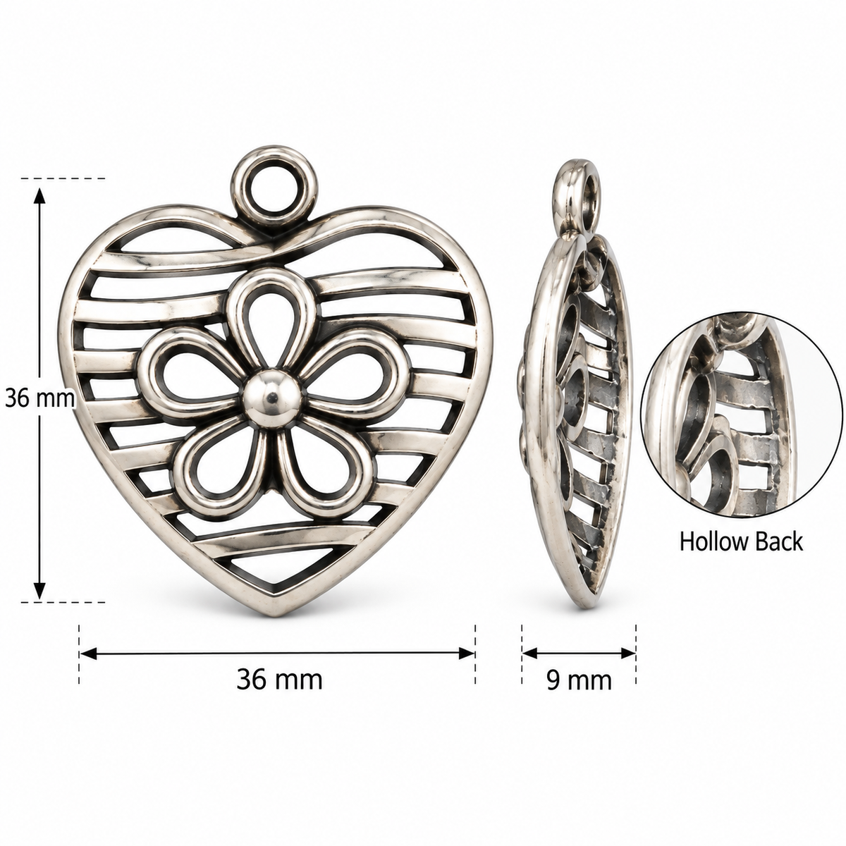 Heart Charm - 36x36mm - HRT-003