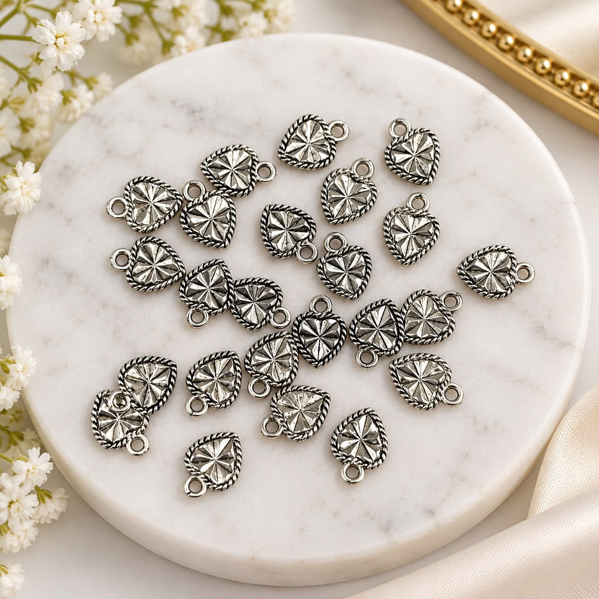 Antique Silver Heart Charm - 10x8mm