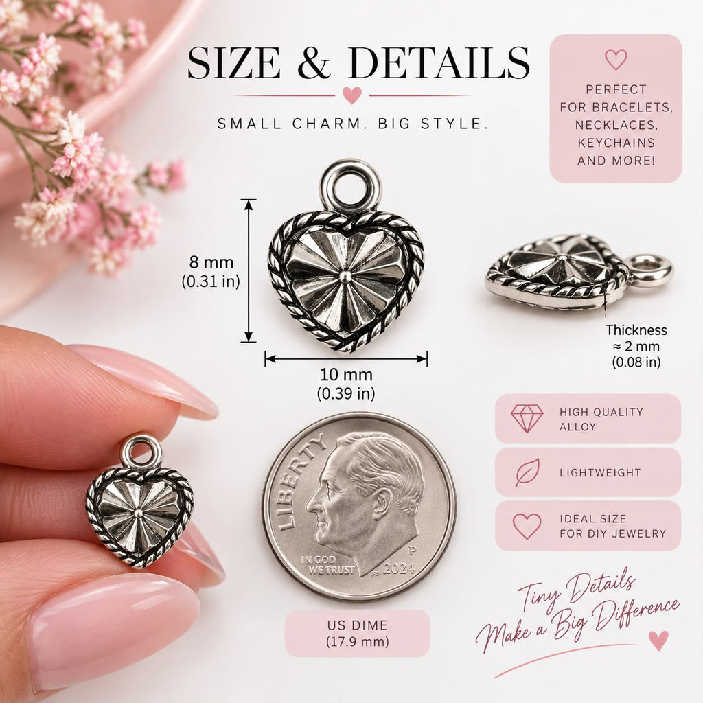 Antique Silver Heart Charm - 10x8mm
