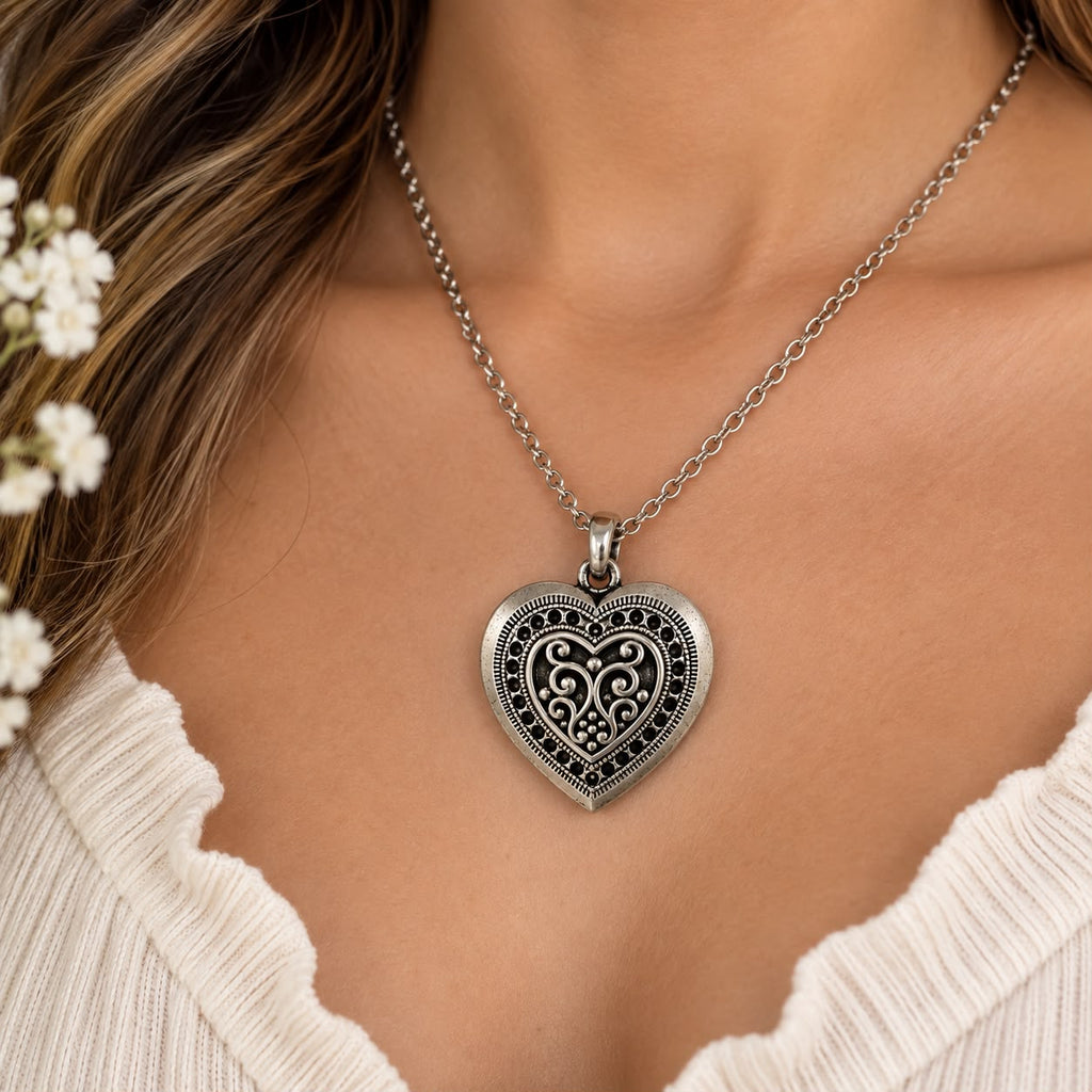Antique Silver Ornate Heart Charm -31x28 mm