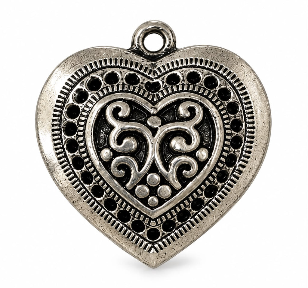 Antique Silver Ornate Heart Charm -31x28 mm