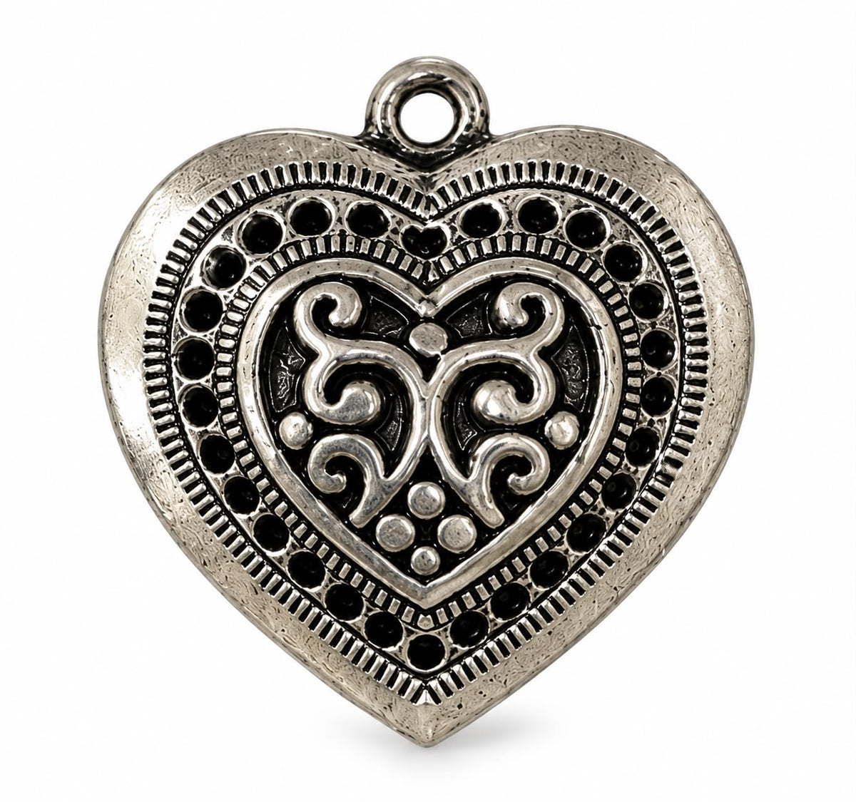 Antique Silver Ornate Heart Charm -31x28 mm