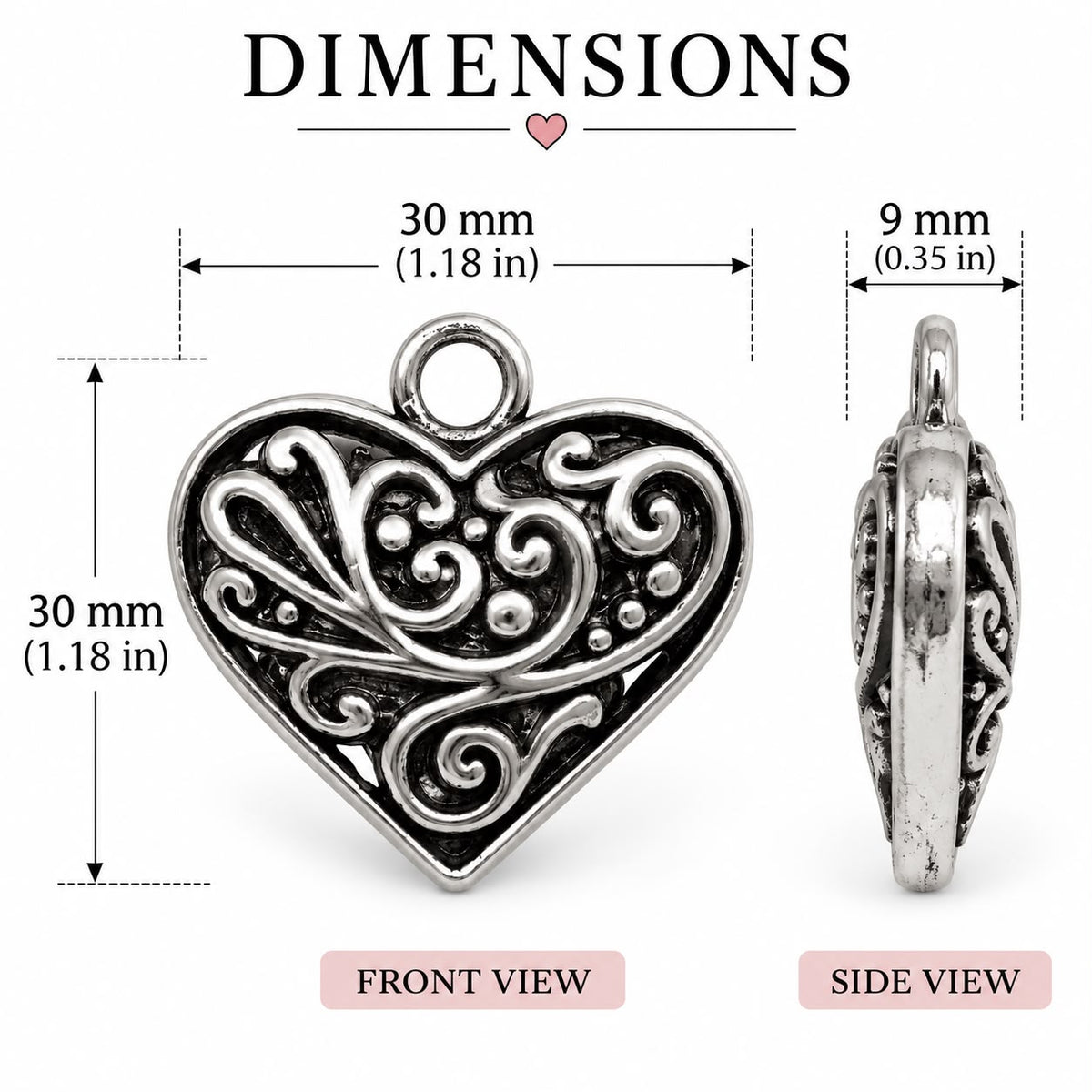 Heart Charm - 30x30mm - HRT-010