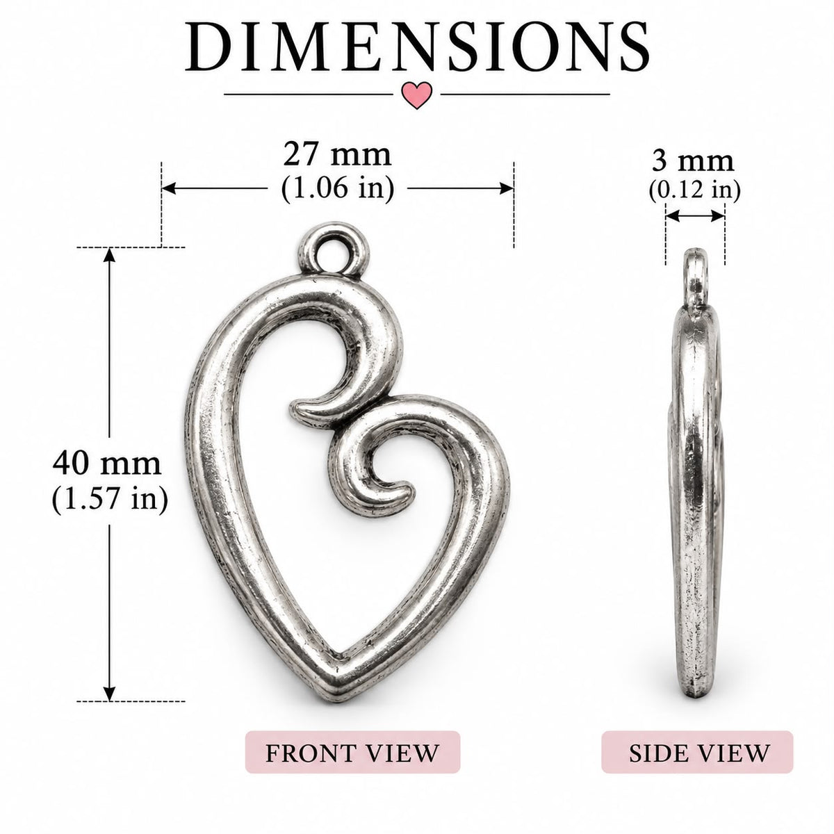 Mother Love Double Heart Charm - 27x40mm - HRT-011