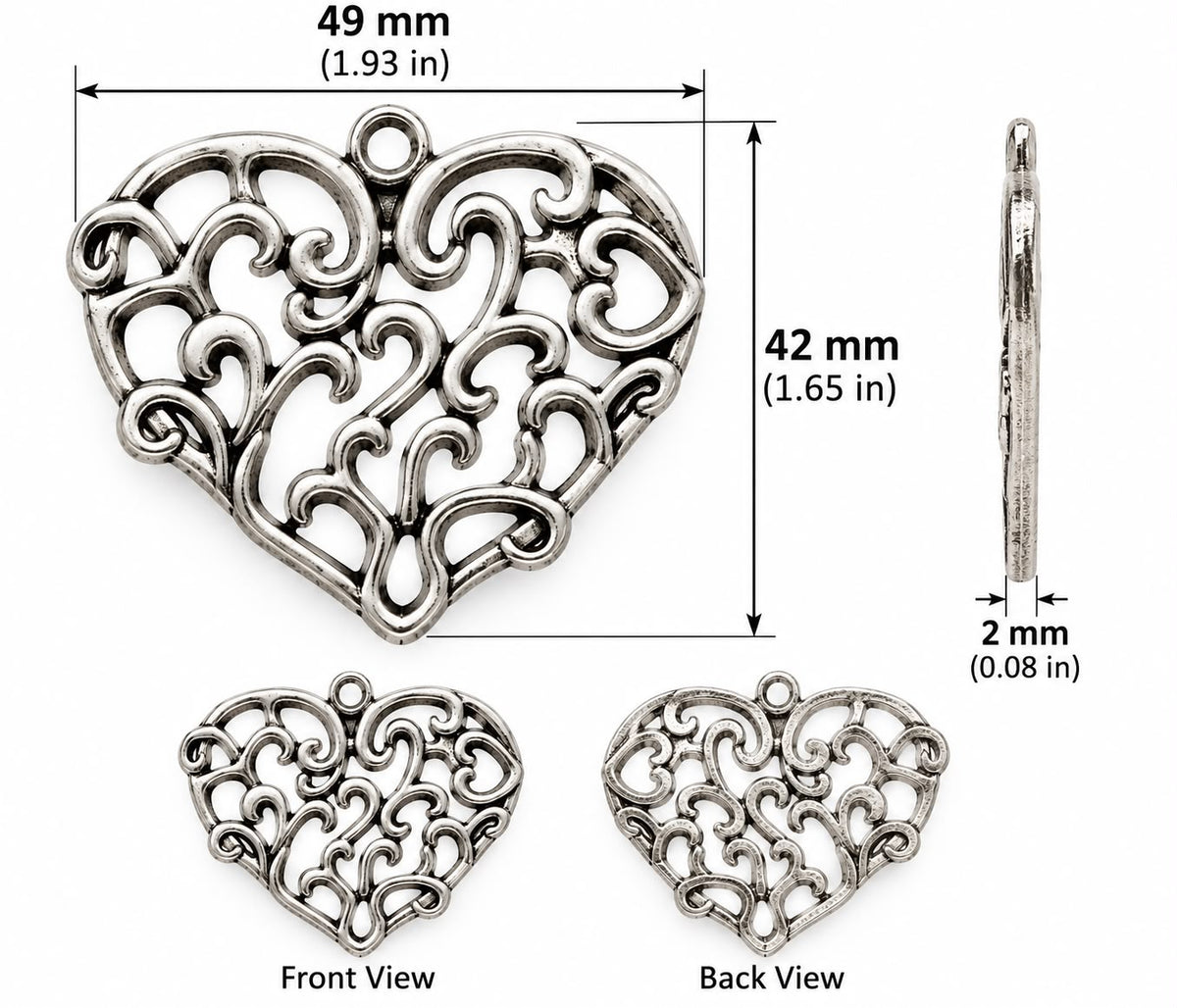 Heart Charm - 49X42mm- HRT-014
